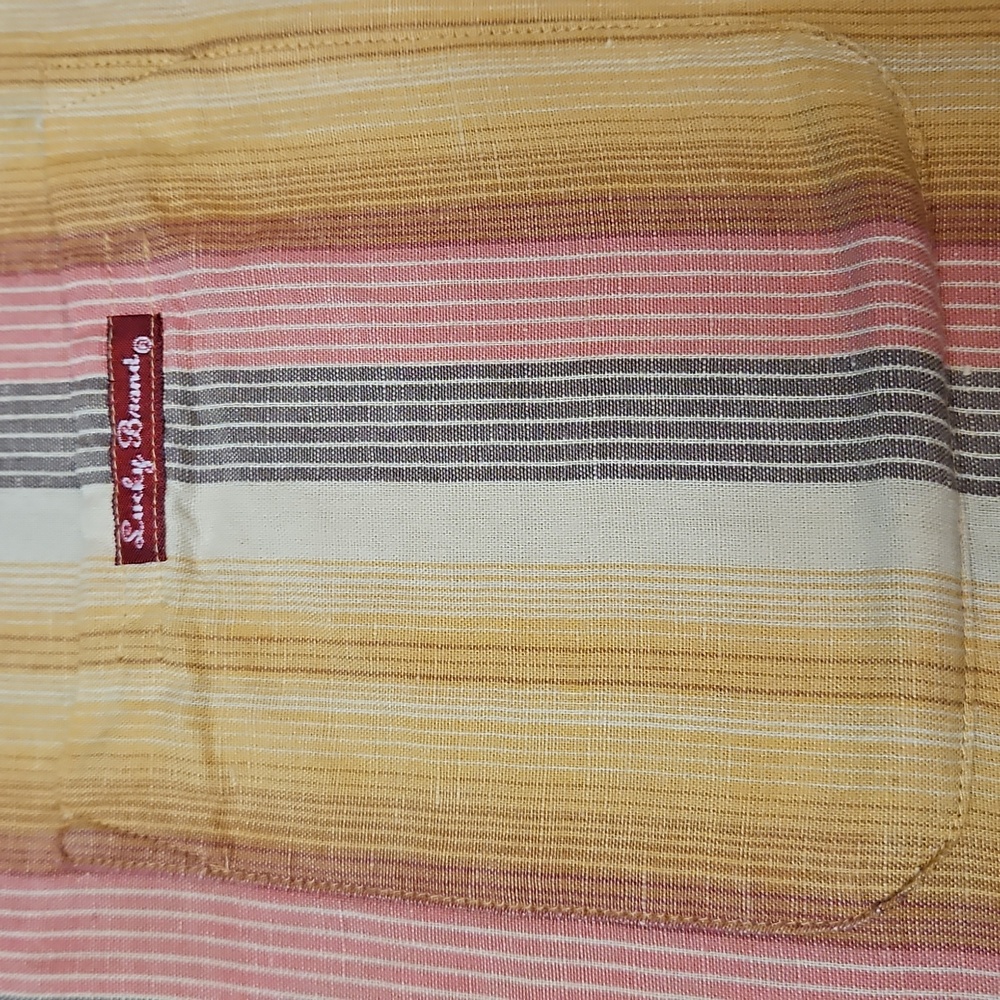 Lucky Brand Short Sleeve Button Up Shirt Linen Blend StripesMen's Large - Picture 10 of 15